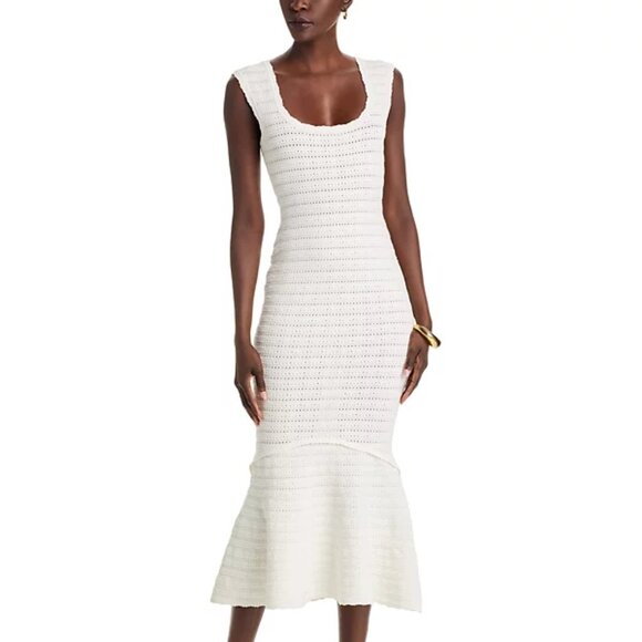 LoveShackFancy | Leigh Pointelle Knit Midi Dress Ivory |WHITE |M| NWT - Picture 1 of 8